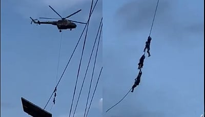 நூலிழையில், ஹெலிகாப்டர் கயிறு மூலம் தப்பிய நேபாள அமைச்சர், குடும்பம்!