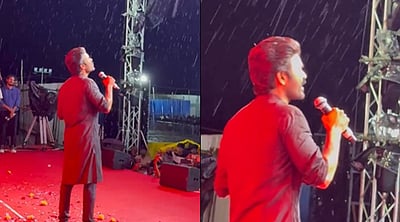 கொட்டும் மழையில் பாடிய தனுஷ்..! வைரல் விடியோ! 