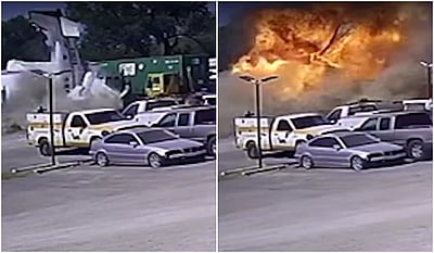 டெக்சாஸில் வாகனங்கள் மீது விழுந்து தீப்பிடித்த விமானம்!