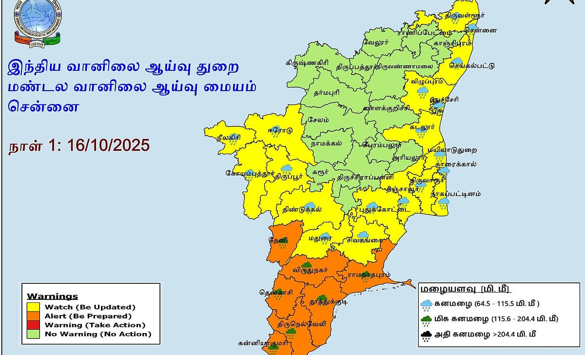 இன்றும் நாளையும் தென் மாவட்டங்களுக்கு மிக கனமழைக்கான ஆரஞ்சு எச்சரிக்கை!
