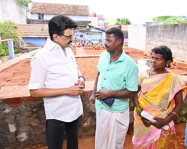 Chief Minister M K Stalin visited Kazhuneerkulam village and inspected the construction work of a house under Kalaingarin Kanavu Illam scheme sanction
