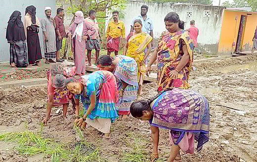 காஞ்சிபுரத்தில் சாலை வசதி கோரி நாற்று நடும் போராட்டம்