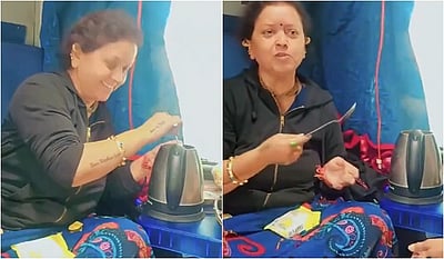 ஏசி பெட்டியில் ‘டீ கெட்டிலில்’ நூடுல்ஸ் சமைத்த பெண்.! சர்ச்சை விடியோவால் மத்திய ரயில்வே காட்டம்!!