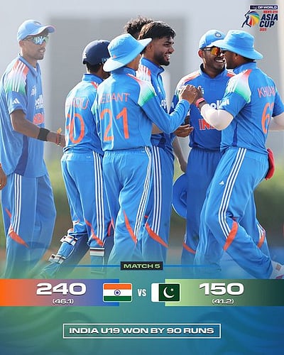 ஆசிய கோப்பை யு-19: பாகிஸ்தானை வீழ்த்தி இந்தியா அபார வெற்றி!