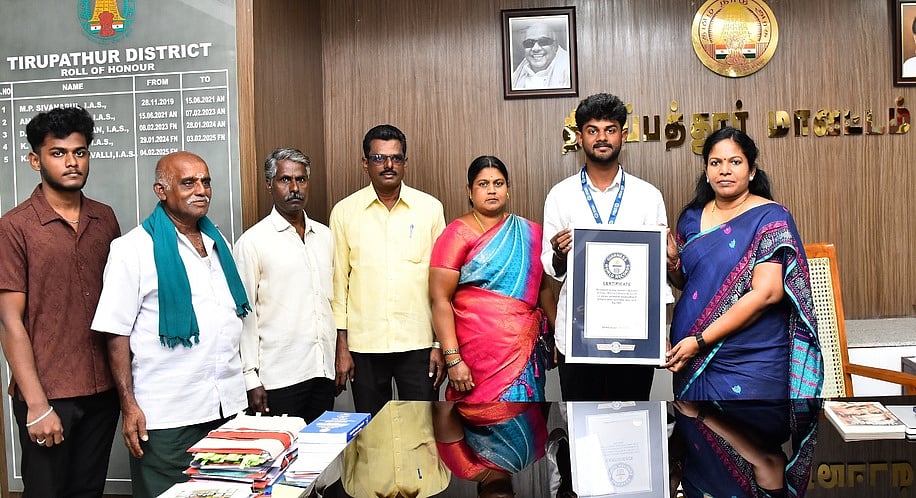 கின்னஸ் சாதனை: மாணவருக்கு
ஆட்சியா் வாழ்த்து