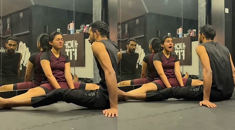 The actress from the movie 'Minnal Murali' writhed in pain during her workout.