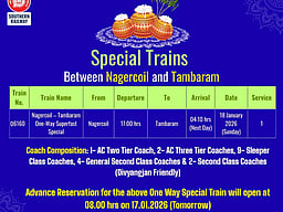 நாகர்கோயில் - தாம்பரம் இடையே சிறப்பு ரயில்! நாளை முன்பதிவு