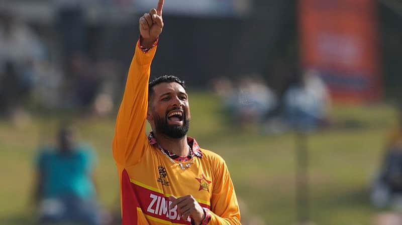 Zimbabwe's captain Sikandar Raza appeals unsuccessfully for the wicket during the T20 World Cup cricket match between Oman and Zimbabwe in Colombo, Sri Lanka, Monday, Feb. 9, 2026. (AP Photo/Eranga Jayawardena)