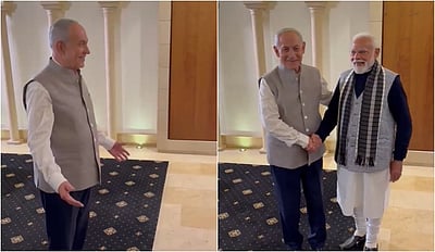 இந்திய உடையில் மோடியை வரவேற்ற இஸ்ரேல் பிரதமர்! 