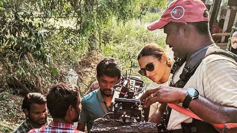 Aishwarya Rajinikanth on the set of Laal Salaam.