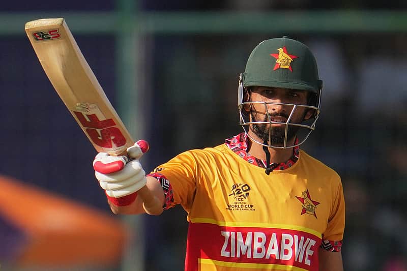 Sikandar Raza celebrates after scoring a half-century