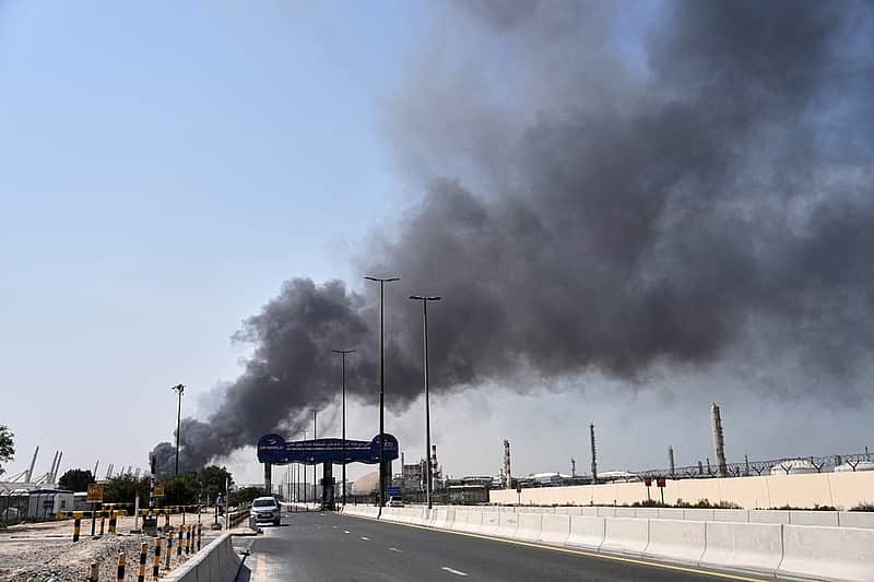 <P>Smoke rises after an Iranian drone attack in the port area of Dubai, United Arab Emirates, Sunday, March 1, 2026. AP/PTI(AP03_01_2026_000186B)</P>
