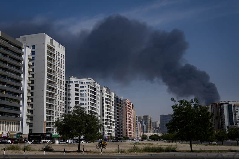 Buildings set on fire in the UAE in the Iranian attack.