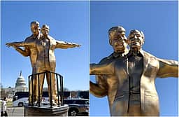 டைட்டானிக் காதல்! டிரம்ப் - எப்ஸ்டீனுக்கு சிலை வைத்து மர்ம நபர்கள் கிண்டல்!