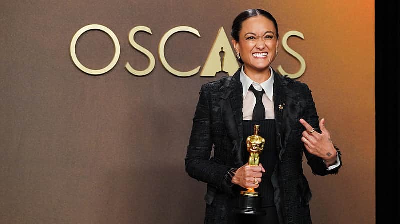 Autumn Durald Arkapaw, winner of the award for cinematography for "Sinners," poses in the press room at the Oscars on Sunday, March 15, 2026, at the Dolby Theatre in Los Angeles. (Photo by Jordan Strauss/Invision/AP)