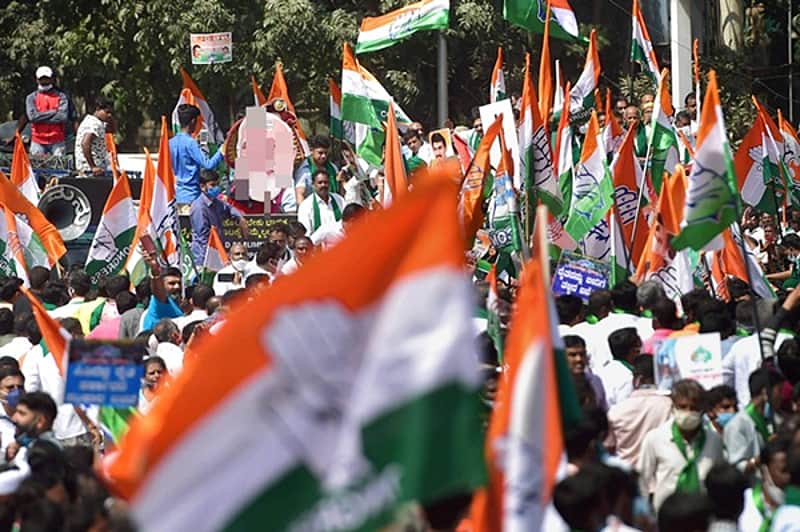 Party workers with the Congress flag