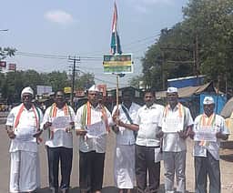 உலக அமைதி வேண்டி பாதயாத்திரை மேற்கொள்பவருக்கு திருச்சியில் வரவேற்பு
