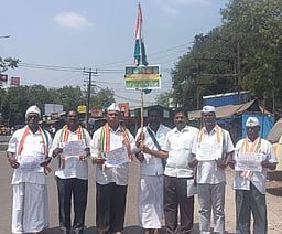 உலக அமைதி வேண்டி பாதயாத்திரை மேற்கொள்பவருக்கு திருச்சியில் வரவேற்பு