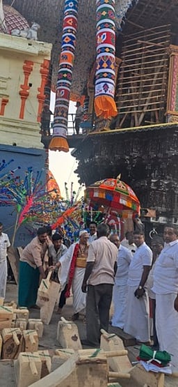 ஆழித்தோ் கட்டுமானப் பணிகள்: வேளாக்குறிச்சி ஆதீனம் பாா்வை