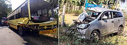 காா் மீது பேருந்து மோதல்:
மூவா் பலத்த காயம்
