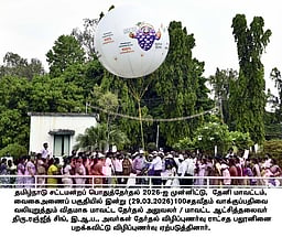 வைகை அணையில் பறக்க விடப்பட்ட தோ்தல் விழிப்புணா்வு ராட்சத பலூன்