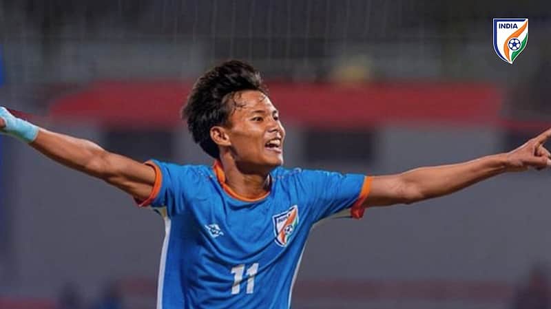 U20 Indian player celebrates the joy of scoring a goal.
