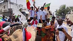 மாட்டு வண்டி ஓட்டிச் சென்று வாக்கு சேகரித்த வேட்பாளா்