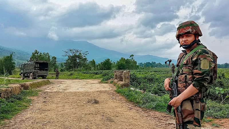 Security personnel patrol at violence-hit area in Manipur