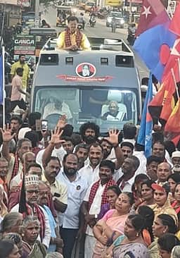 கம்பத்தில் கி.வீரமணி பிரசாரம்
