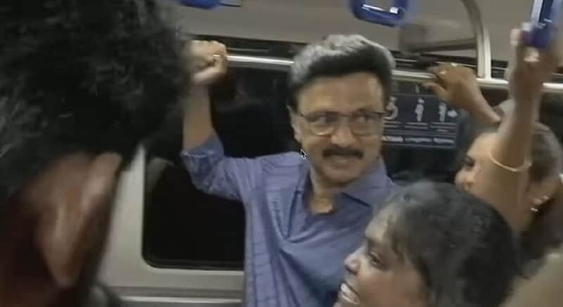 CM M.K. Stalin campaigns for votes while traveling on the Chennai Metro.
