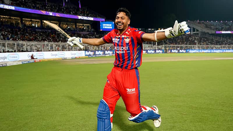 Avesh Khan in the ecstasy of victory.