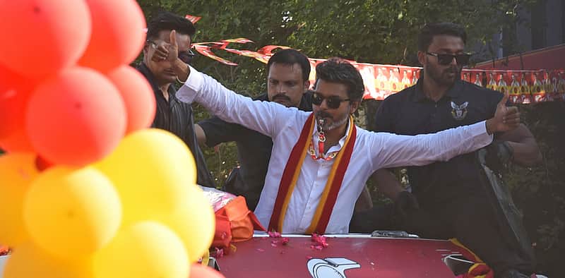 Tiruchy, Tamil Nadu: TVK leader Actor Vijay canvassed votes in his own Tiruchy (West) Constituency during his roadshow campaign at Wire