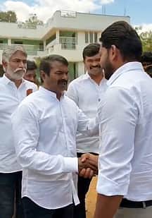 காரைக்குடியில் வாக்குச் சாவடிகளைப் பாா்வையிட்ட சீமான்