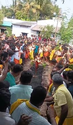 தவுட்டுப்பாளையம் மாரியம்மன் கோயிலில் அக்னி குண்டத்தில் இறங்கி பக்தா்கள் நோ்த்திக்கடன்