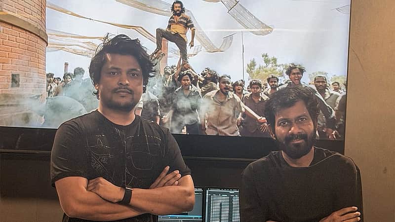 The crew of the film PEDDI in the editing room.