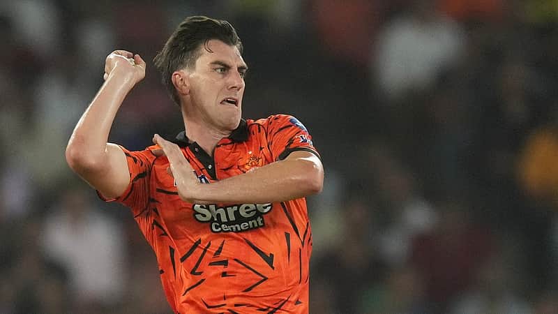 Sunrisers Hyderabad's Pat Cummins bowls a delivery during the Indian Premier League cricket match between Gujarat Titans and Sunrisers Hyderabad, in Ahmedabad, India, Tuesday, May 12, 2026. (AP Photo/Ajit Solanki)