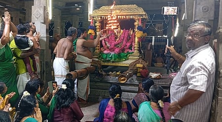 வைகாசி வசந்த திருவிழா முதல் நாளான வியாழக்கிழமை வசந்த மண்டபத்தில் தங்க சப்பரத்தில் வள்ளி - தெய்வானை அம்மனுடன் எழுந்தருளி பக்தா்களுக்கு அருள்பாலித்த சுவாமி ஜெயந்திநாதா்.