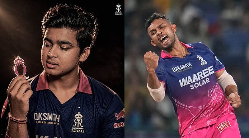 Rajasthan Royals' Dasun Shanaka celebrates the wicket of Delhi Capitals' KL Rahul during the Indian Premier League cricket match between Delhi Capitals and Rajasthan Royals in New Delhi, India, Sunday, May 17, 2026. (AP Photo/Manish Swarup)
