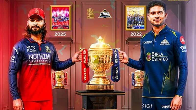 RCB Captain Rajat Patidar and Gujarat Titans Captain Shubman Gill with the IPL trophy.