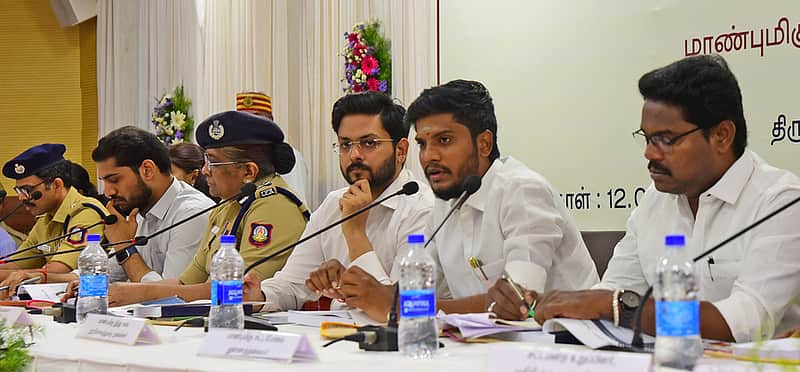 12/06/2026, Tiruchy, Tamil Nadu: Tiruchy district in-charge and HR&CE minister S Ramesh conduct district-level review meeting in Tiruchy on Friday