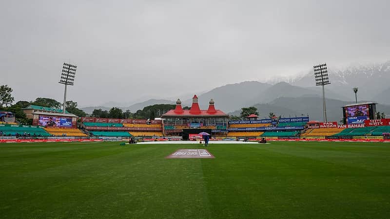 A view of the playing field covered due to rain.