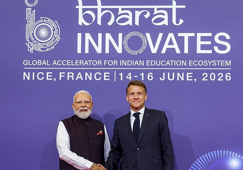 Narendra modi with French President Emmanuel Macron Bharat Innovates 2026