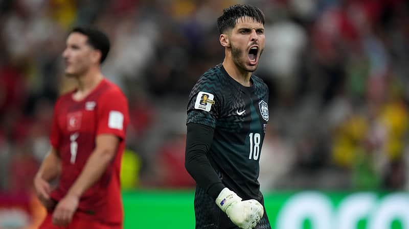 Australia's Patrick Beach celebrates after the World Cup Group D soccer match between Australia and Turkey in Vancouver, Canada, Saturday, June 13, 2026. (Darryl Dyck/The Canadian Press via AP)