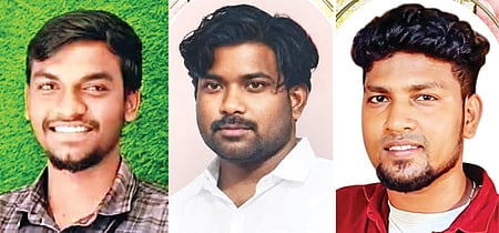 விபத்தில் உயிரிழந்த (இடமிருந்து) சங்கா், விஜய், சக்தி.