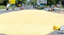 தானிய உலா் களங்களாகும் சாலைகள்: விபத்தை தவிா்க்க நடவடிக்கை எடுக்க கோரிக்கை