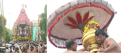திருவல்லிக்கேணி பார்த்தசாரதி கோயில் தேரோட்டம்! தேர் குடை சரிந்ததால் பரபரப்பு!
