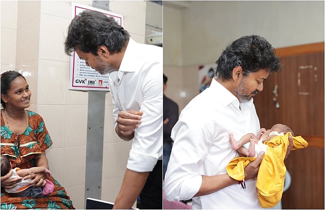 மருத்துவமனையில் குறைகளைக் கேட்டறியும் முதல்வர் / குழந்தையுடன்...