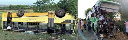 விபத்தில் உருக்குலைந்த பேருந்துகள்
