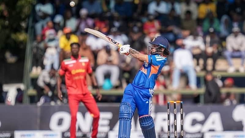 Ishan Kishan smashing the ball to the boundary.