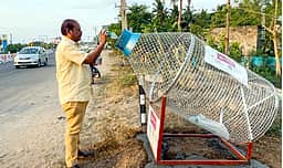 தேவரியம்பாக்கத்தில் நெகிழிப் பொருள்களைப் போட பிரத்யேக கூண்டு